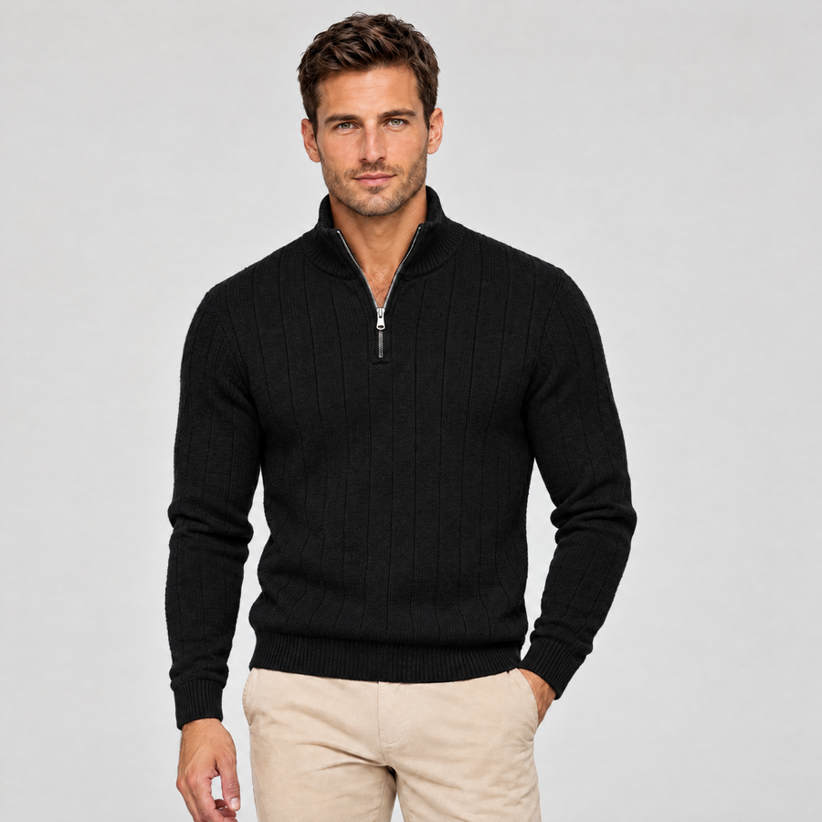 Ribbed Cotton Quarter-Zip Jumper